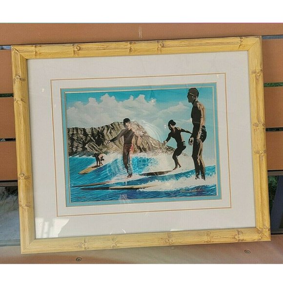 Framed Glenn Martin Art Print Hawaiian Legends SIGNED SURFER ART - Picture 1 of 7